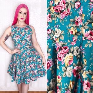 Cute Sleeveless Floral Print Pinup Dress